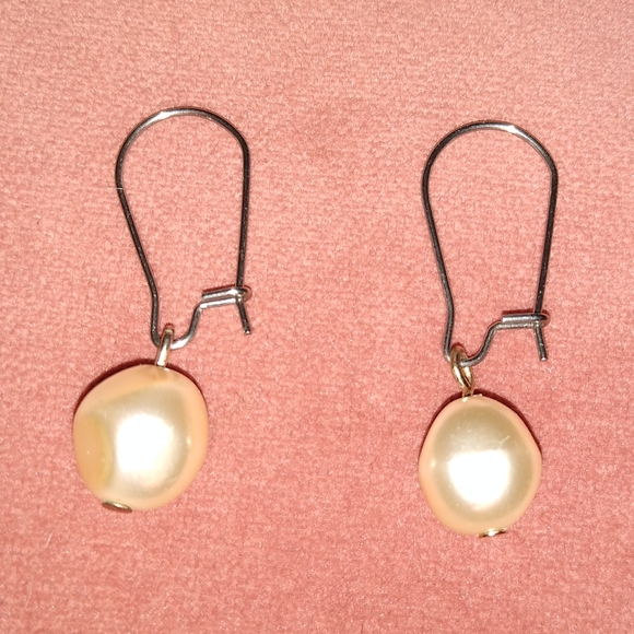 Cream Baroque Pearl Handmade Earrings Stainless Steel Wires Ivory New Minimalist - Picture 4 of 5